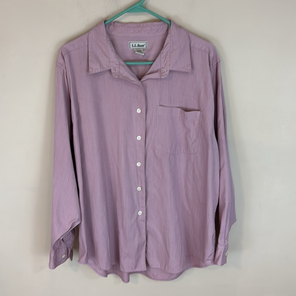 LL Bean Long Sleeve Button Up Top Size XL Pink Lavender